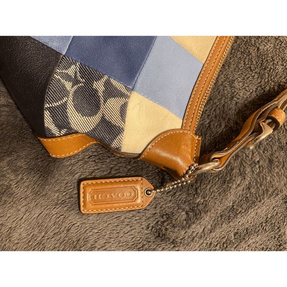 Coach Patchwork Shoulder Handbag Signature Colorful Blue Red - Picture 4 of 6